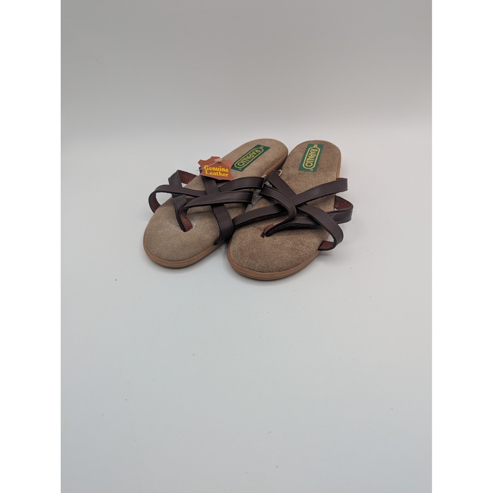 Rapallo Brown Genuine Leather Strappy Toe Loop Slide Sandals Womens 8 NEW